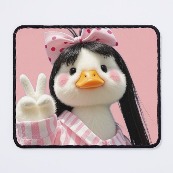 Item preview, Cute Kawaii Duck in Pink Striped Pajamas with Bow and Peace Sign designed and sold by GunnuDesigns.