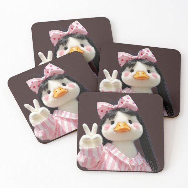 Item preview, Cute Kawaii Duck in Pink Striped Pajamas with Bow and Peace Sign designed and sold by GunnuDesigns.
