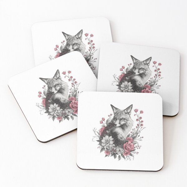 Item preview, A Back and White Fox Surrounded by Pink Flowers designed and sold by Soulstar Designs.