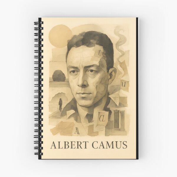 Item preview, Albert Camus Abstract Collage Portrait – Sisyphus Rock, Desert Sun, Smoke, Bleached Canvas Texture designed and sold by Cosmopolis.