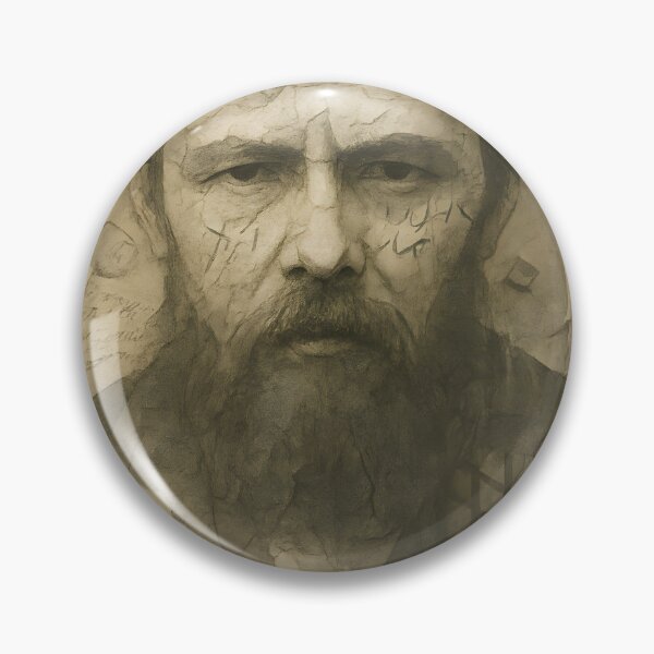 Item preview, Fyodor Dostoevsky Abstract Collage Portrait – Tarnished Silver, Cyrillic Texture, Urban Noir designed and sold by Cosmopolis.