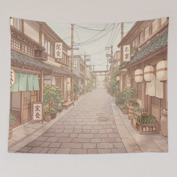 Item preview, Japanese old town street aesthetic pastel torii gate, Lofi Anime Street designed and sold by CharmedVille.