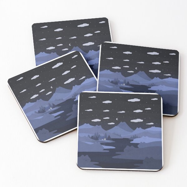 Item preview, Blue Mountain Night Landscape, Minimalist Lake Cabin, Starry Sky Mountains designed and sold by CharmedVille.