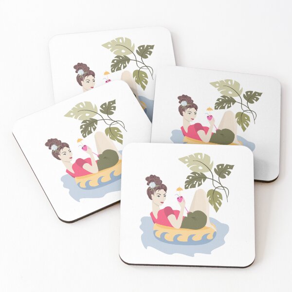 Item preview, Summer Self Care Girl Floating with Cocktail Pool Aesthetic Art designed and sold by olenapetol.