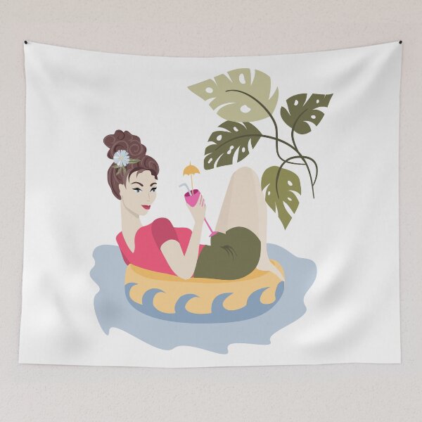 Item preview, Summer Self Care Girl Floating with Cocktail Pool Aesthetic Art designed and sold by olenapetol.