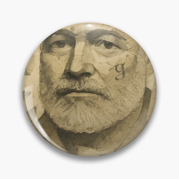 Item preview, Ernest Hemingway Abstract Collage Portrait – Khaki Canvas, Tin Texture, Sailcloth Motifs designed and sold by Cosmopolis.