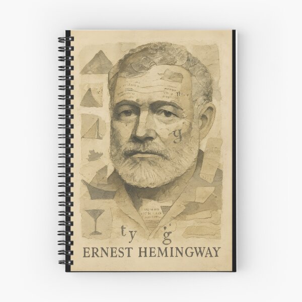Item preview, Ernest Hemingway Abstract Collage Portrait – Khaki Canvas, Tin Texture, Sailcloth Motifs designed and sold by Cosmopolis.