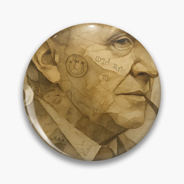 Item preview, Fantasy Collage Portrait with Runes and Vellum Maps – Abstract Misty Mountains Line Art designed and sold by Cosmopolis.