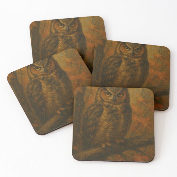 Item preview, Autumn Sentinel – Great Horned Owl Oil Painting designed and sold by VandVArt.