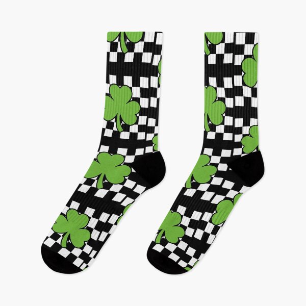 Item preview, St. Patrick’s Day Shamrock Design – Lucky Green Clover on Checkered Background designed and sold by BrainBubbleArt.