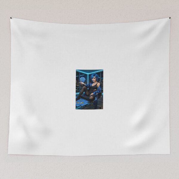 Item preview, cipher azure woman with blue hair in neon office designed and sold by CathryneDelamort.