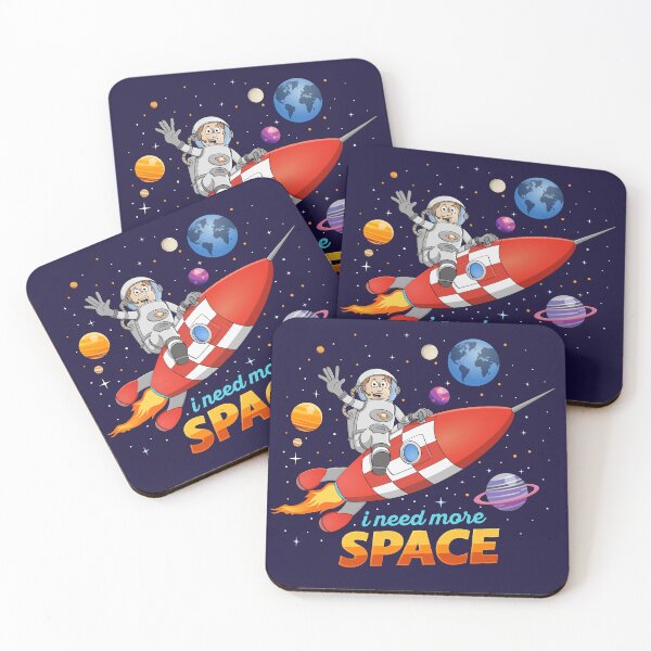 Item preview, I Need More Space – Funny Astronaut Riding Rocket Cartoon Illustration designed and sold by Stef Ringoot, cartoons and illustrations.