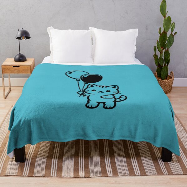 Item preview, Cute Cat with Balloons – Black Line Art Illustration designed and sold by annenambiro.