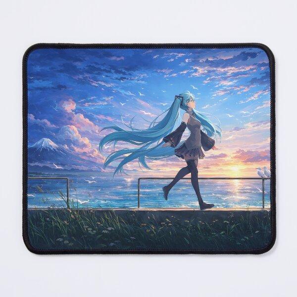 Item preview, Teal Twin Tail Anime Girl Sunset Seaside Scene Hatsune designed and sold by CharmedVille.