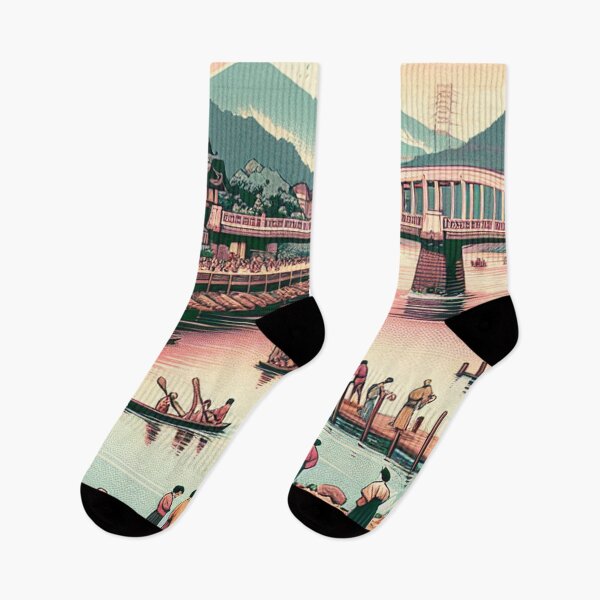 Item preview, Bossier City Louisiana Red River Ukiyo-e Japanese Art Print Edo Style Sunset Bridge Architecture Traditional designed and sold by Vandy Fullam.