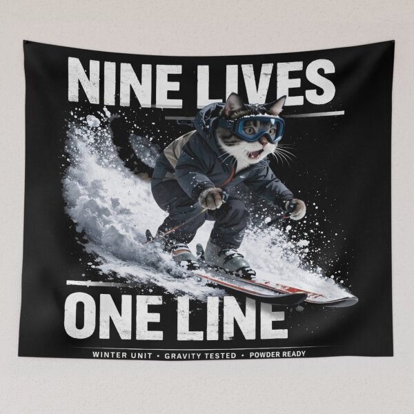 Item preview, Nine Lives, One Line - Snow Cat Ski Graphic designed and sold by GIFT4S.