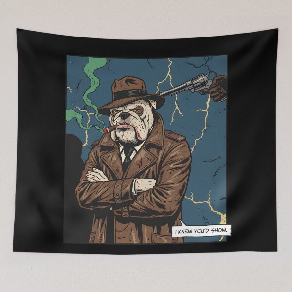 Item preview, Bulldog Detective Noir Comic Art Gangster Dog Smoking Cigar Illustration designed and sold by DrawHandArt.