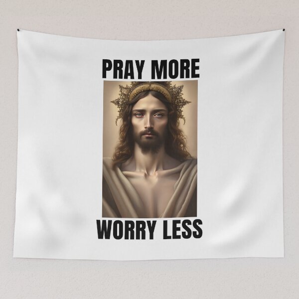 Item preview, Pray More Worry Less Jesus Love God Christian Faith Bible Church Cross Resurrection Easter designed and sold by DogLover332.