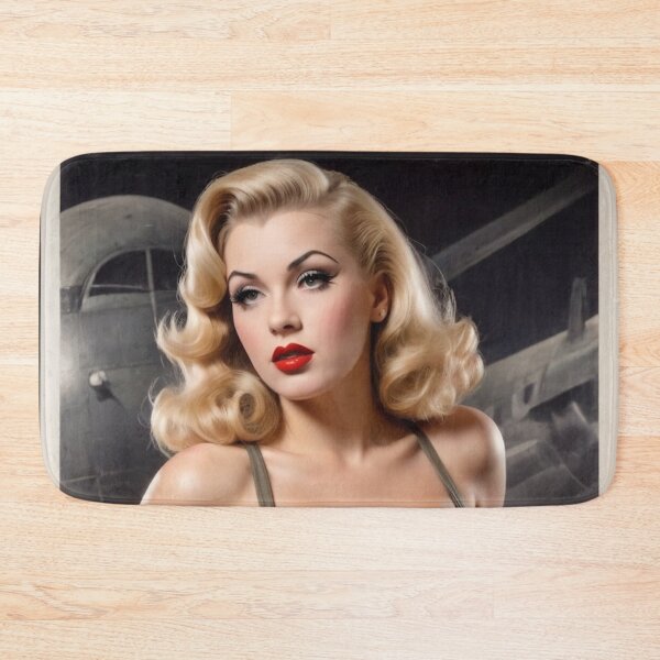 Item preview, Vintage 1940s Military Pin-Up Bomber Girl Blonde Khaki Fighter Jet WWII Air Force Retro Nose Art Style designed and sold by MissSaylor.