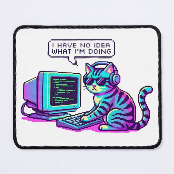 Item preview, Retro Pixel Art Programmer Cat - I Have No Idea designed and sold by GeekGuysShop.