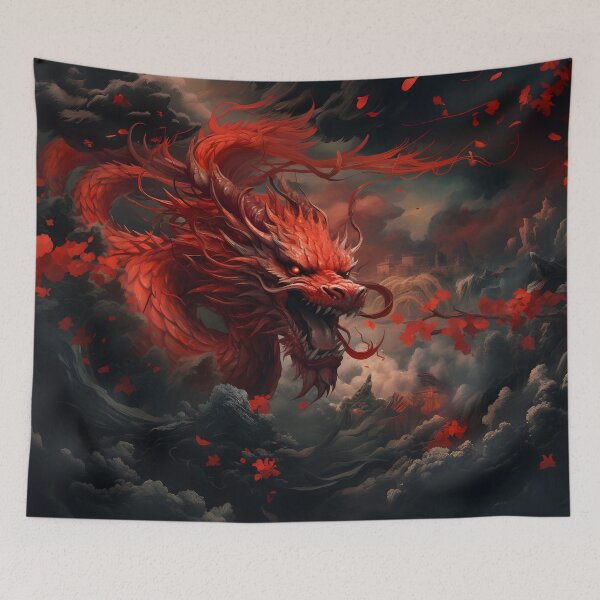 Item preview, Crimson Mythic Dragon Dark Storm Clouds Oriental Gothic Fantasy Power designed and sold by CharmedVille.