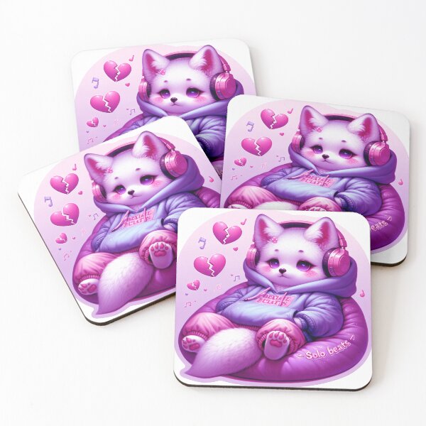 Item preview, White Fox Vibing Solo Beats Over Cupid – Cozy Headphones Vinyl Sticker designed and sold by ARTCREATESHOP.