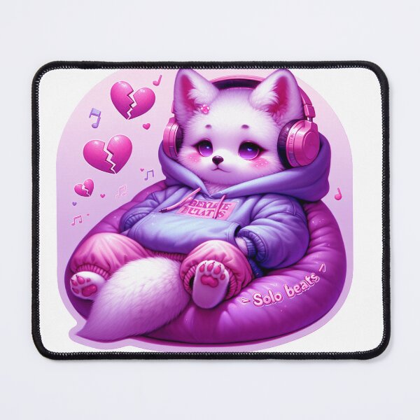 Item preview, White Fox Vibing Solo Beats Over Cupid – Cozy Headphones Vinyl Sticker designed and sold by ARTCREATESHOP.