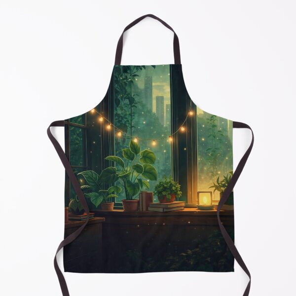Item preview, Emerald Green Lofi Window Scene with Plants and City Skyline Glow designed and sold by CharmedVille.