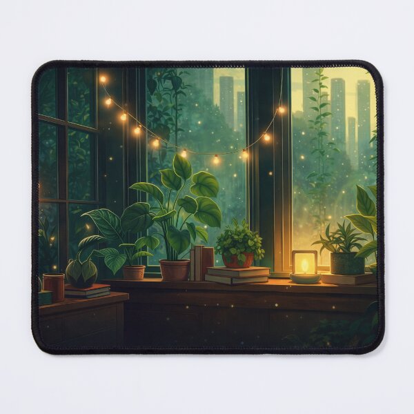 Item preview, Green Urban Window Aesthetic with Warm Lights and Night City View designed and sold by CharmedVille.