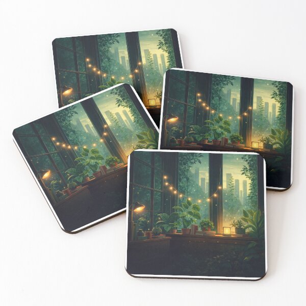 Item preview, Green Urban Window Aesthetic with Warm Lights and Night City View designed and sold by CharmedVille.