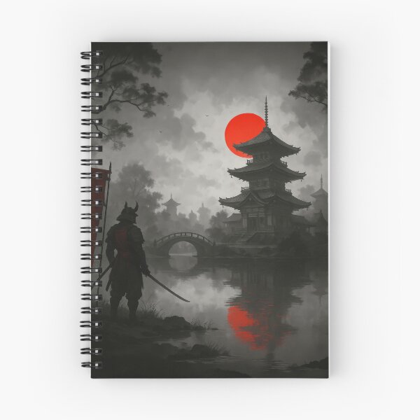 Item preview, Dark Samurai Temple Landscape with Red Sun and Misty Japan Skyline designed and sold by CharmedVille.