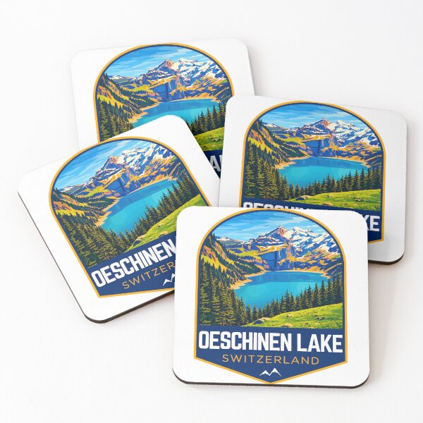 Item preview, Oeschinen Lake in Switzerland, Retro Travel Art Emblem designed and sold by MaateoDesign.