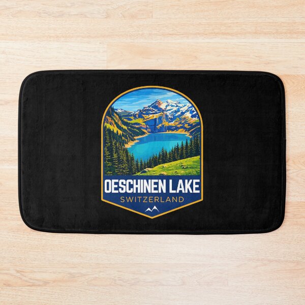 Item preview, Oeschinen Lake in Switzerland, Retro Travel Art Emblem designed and sold by MaateoDesign.
