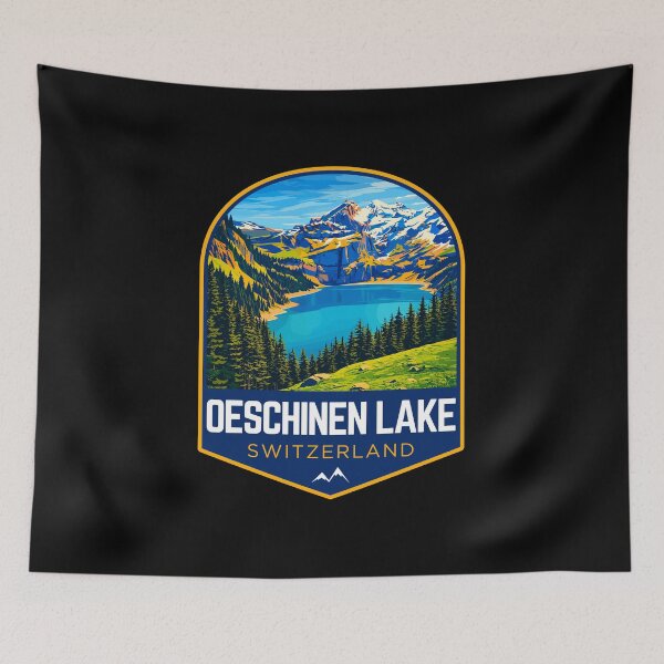 Item preview, Oeschinen Lake in Switzerland, Retro Travel Art Emblem designed and sold by MaateoDesign.