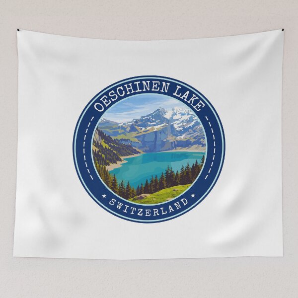 Item preview, Oeschinen Lake in Switzerland, Vintage Travel Art Circle Emblem designed and sold by MaateoDesign.