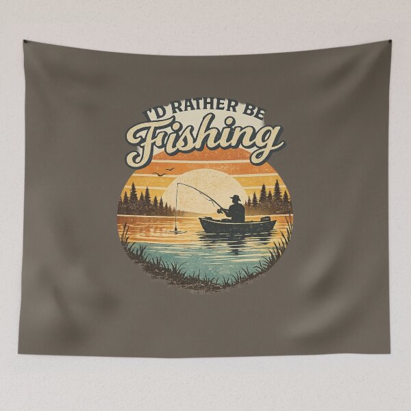Item preview, I’d Rather Be Fishing Vintage Sunset Fisherman Silhouette Design designed and sold by PrintHorizonD.