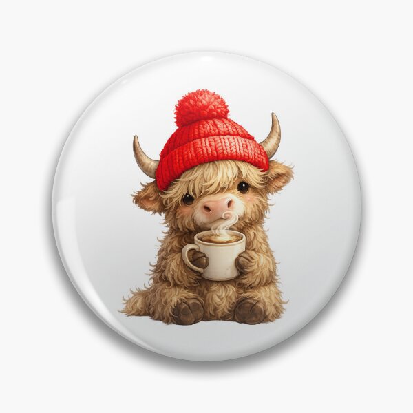 Item preview, Highland Cow With Red Beanie & Coffee designed and sold by FoggyBogs.