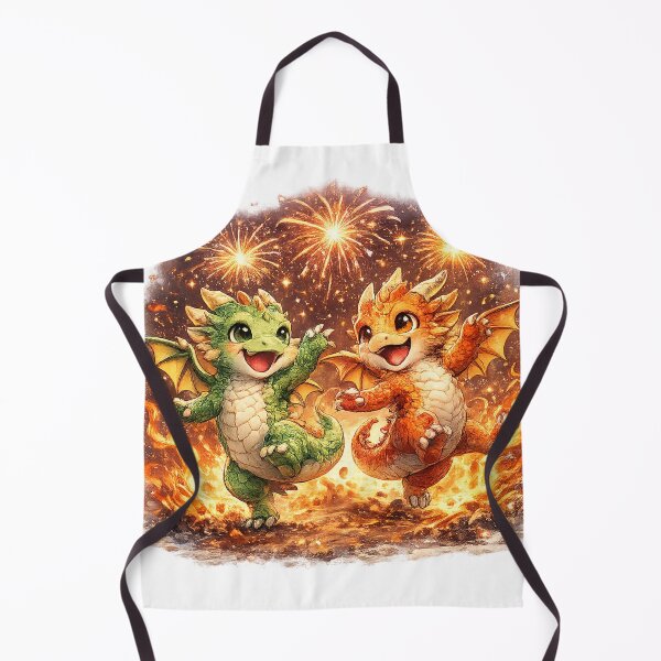 Artikelvorschau, Zwei fröhliche Babydrachen tanzen im Feuerwerk entworfen und verkauft von SpicyWind.