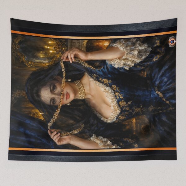 Item preview, Portrait Of Lady Clarisse de Montclair Wearing Gilded Veil Mysterious AI Concept Art by Xzendor7 designed and sold by Xzendor7 Digital Art Creations.