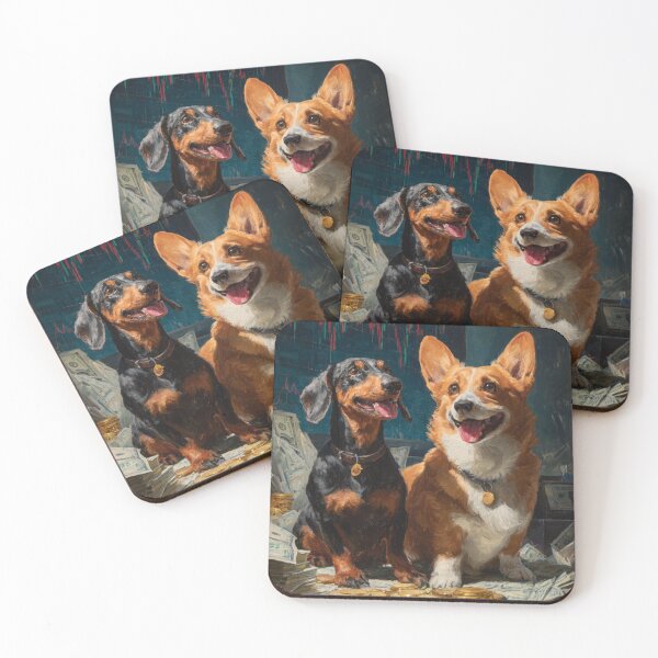 Item preview, When the Trade Hits – Dachshund & Corgi Stock Market Oil Painting designed and sold by Kovrika.