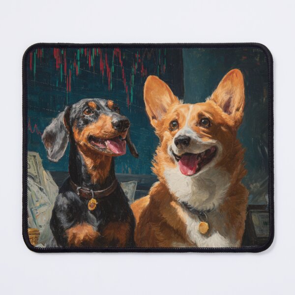 Item preview, When the Trade Hits – Dachshund & Corgi Stock Market Oil Painting designed and sold by Kovrika.
