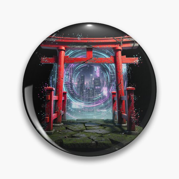 Item preview, Cyberpunk Torii Gate - Neon Digital Portal to Neo Tokyo designed and sold by StickerGlitch.
