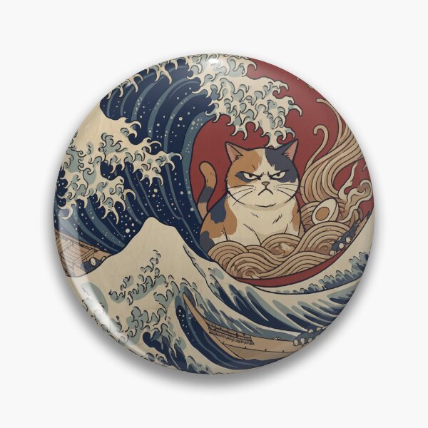 Item preview, Send Noods Feline Ramen Hokusai Kanagawa Swell Art designed and sold by Czuk Designs.