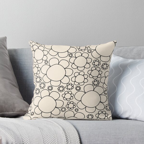 Item preview, Cheerful Doodle Flowers Pattern in Black and Almond Cream designed and sold by kierkegaard.