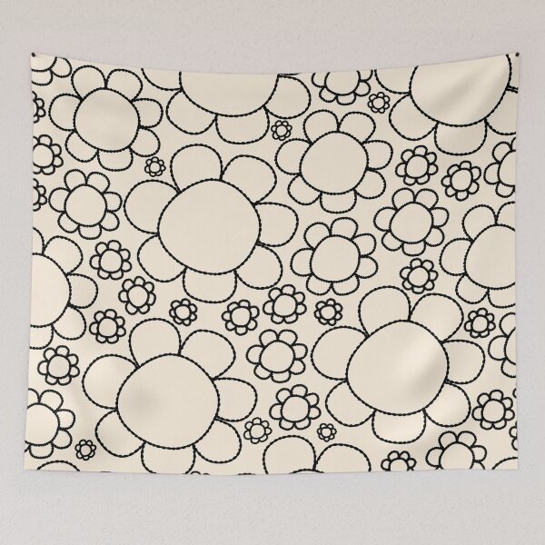 Item preview, Cheerful Doodle Flowers Pattern in Black and Almond Cream designed and sold by kierkegaard.