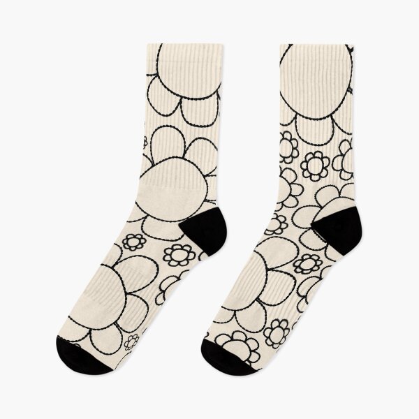 Item preview, Cheerful Doodle Flowers Pattern in Black and Almond Cream designed and sold by kierkegaard.