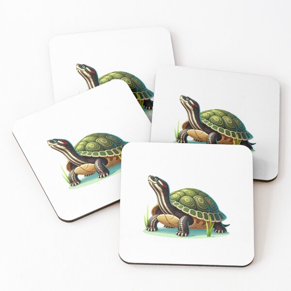 Item preview, A colorful cartoon turtle standing on grass, showcasing its intricate shell patterns and vibrant colors. designed and sold by cave-canvas.