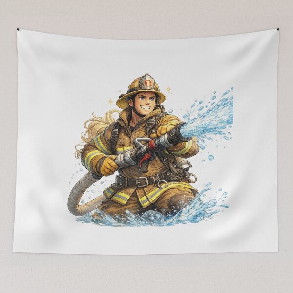 Item preview, Brave Firefighter Spraying Water designed and sold by SpicyWind.