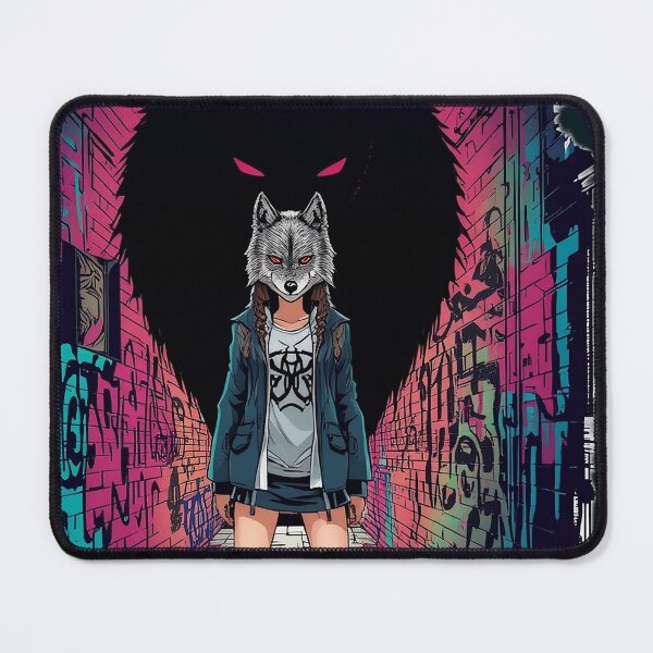 Item preview, Cyberpunk Wolf Girl Urban Neon Style designed and sold by BABAHROS.