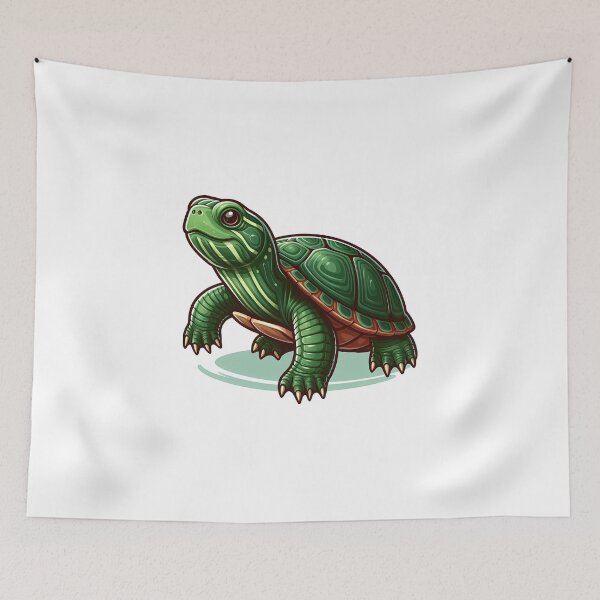 Item preview, A colorful green turtle illustration with intricate shell details, exuding a playful and friendly vibe. designed and sold by cave-canvas.